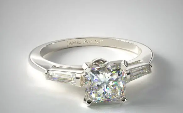 18k white gold tapered baguette with a princess cut diamond