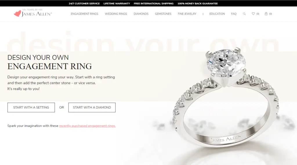 We recommend JamesAllen.com for purchasing engagement rings online